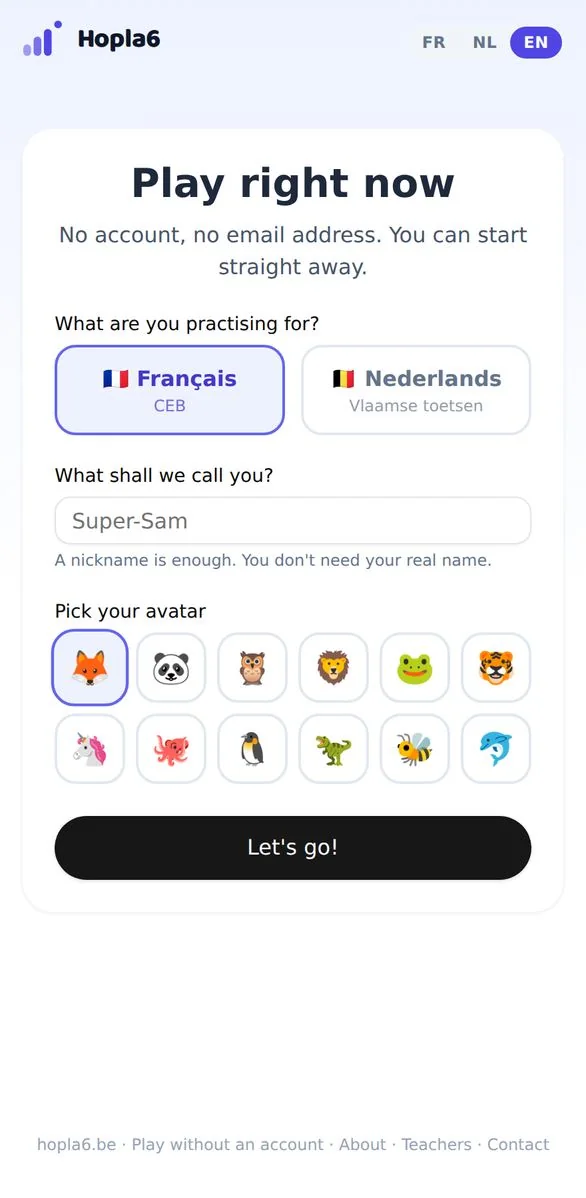 The screen where you start playing.
