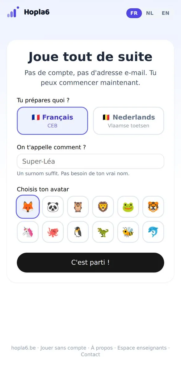 L'écran pour commencer à jouer.