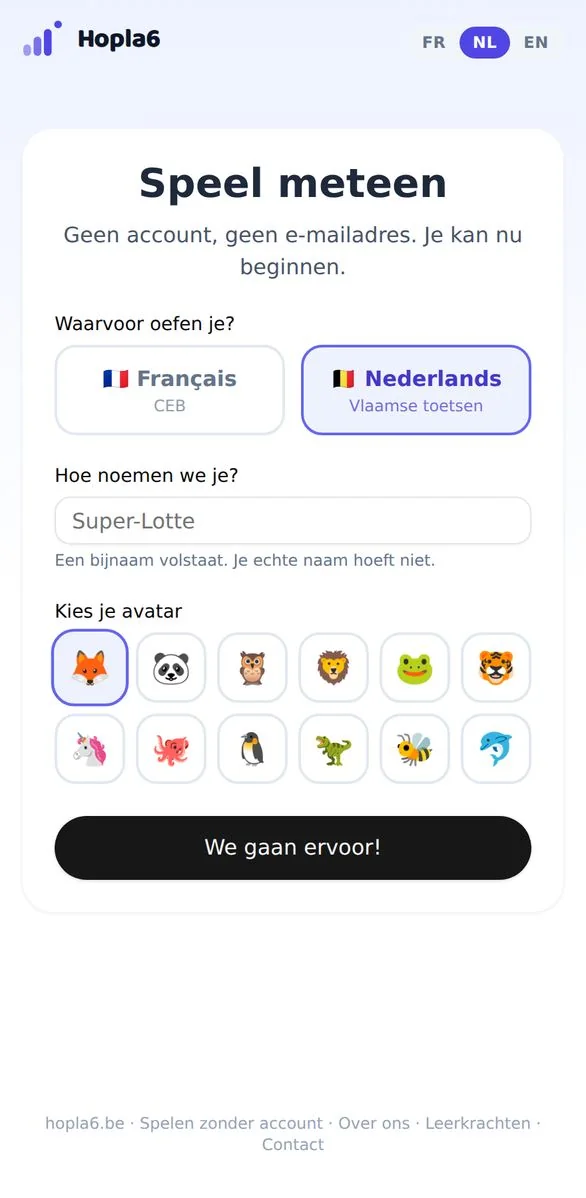 Het scherm om te beginnen spelen.