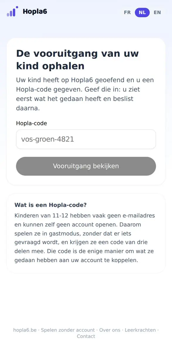 Het scherm om een Hopla-code op te halen.
