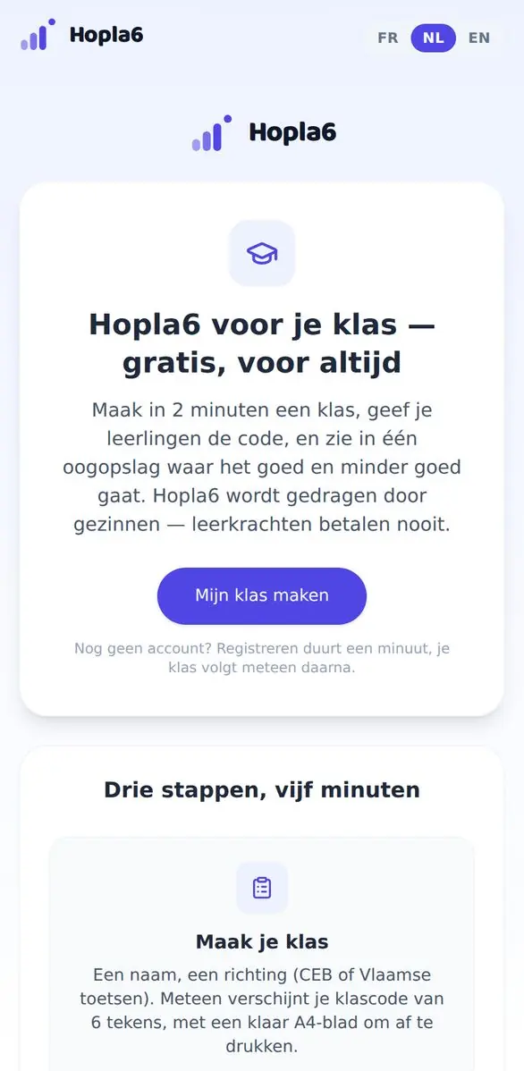 De leerkrachtenpagina met de knop.